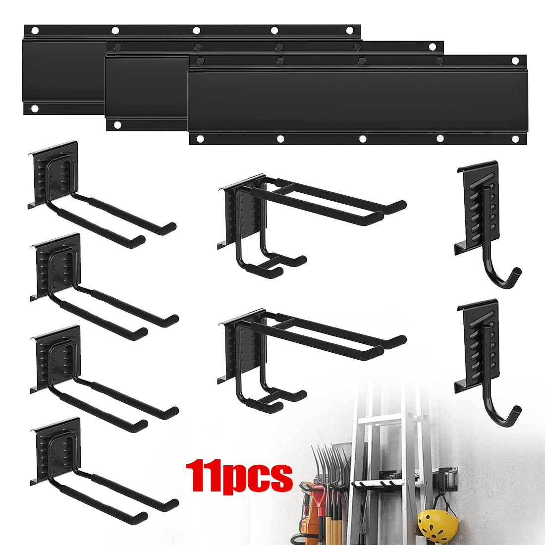 NEW 3x Garage Garden Tool Holder Storage Rack Shed Wall Mounted Organiser Long Hooks