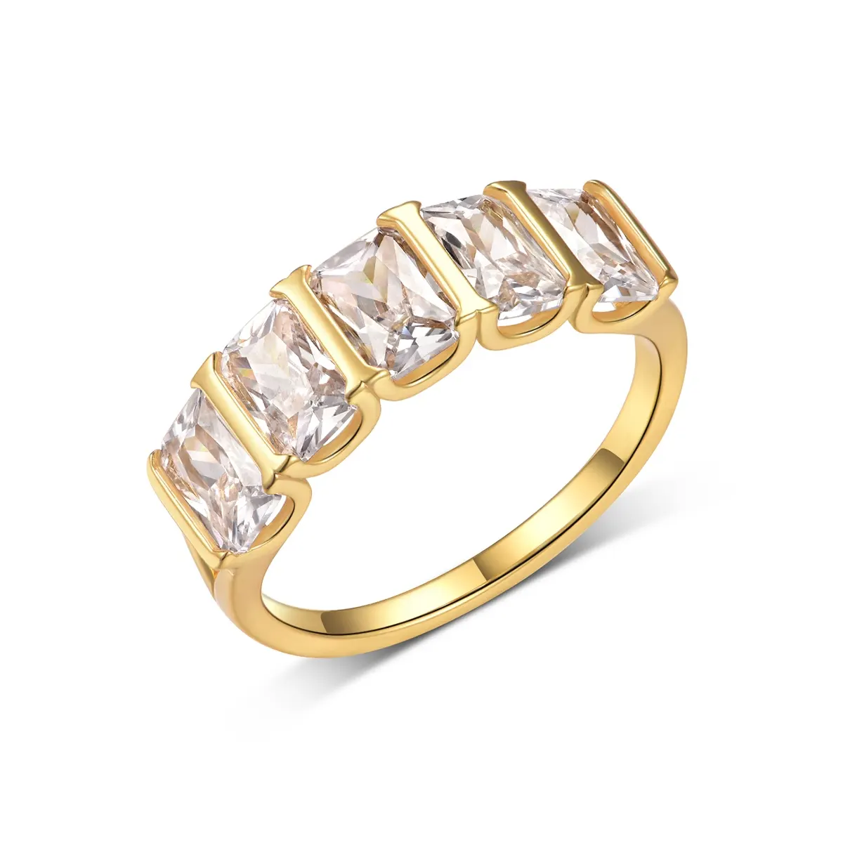 S925 Silver Gold Plated 5-Stone 4x6mm Emerald