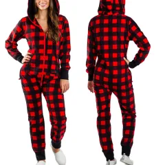 One-piece Pajamas Women Autumn And Winter Couples Hooded Home Service Jumpsuit - Grid-2Xl - View 1