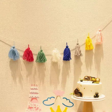 Happy Birthday Pull Flag Party Supplies Decoration Photo Props Scene Layout - Wool Tassel