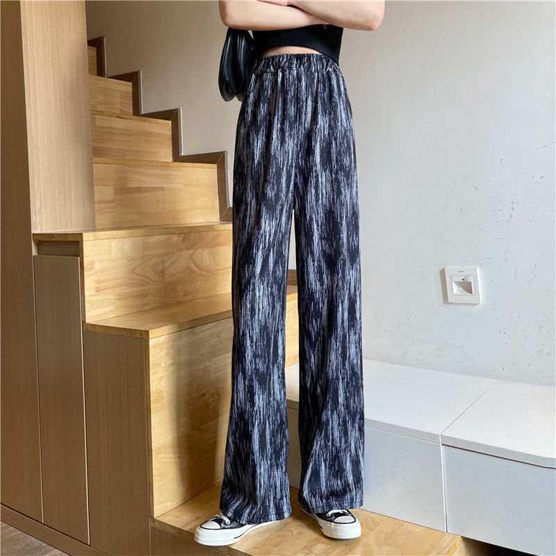 Plaid Wide Leg Pants Women Casual Pants Ant Cloth Tie Dyed Black - Shop at LoveMi