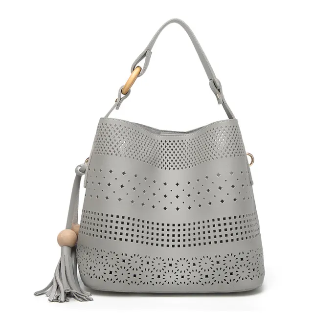 Fashion Hollow Crossbody Tassel Handbag Lady Bag Grey - Shop at LoveMi