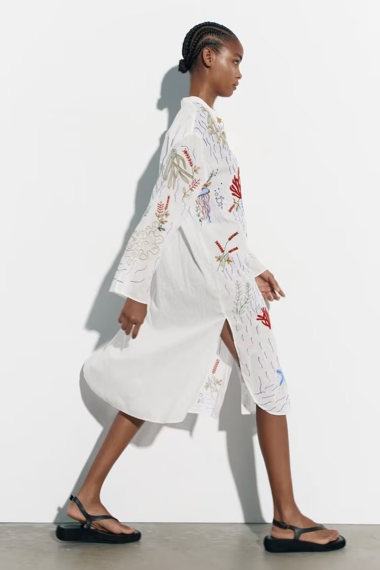 Embroidered Long Shirt Dress, picture 8 of 9