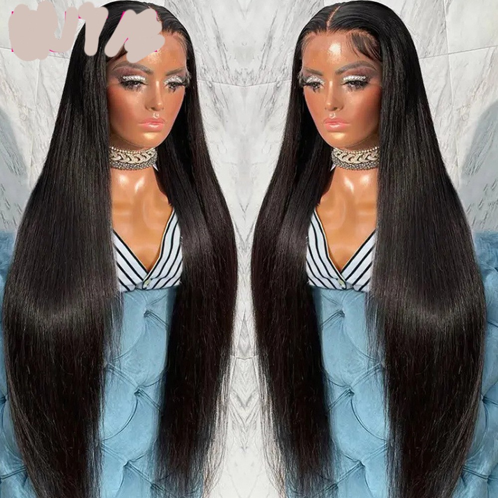 Real Human Hair Lace Wig Set Straight Hair Black Medium Length - Image 2