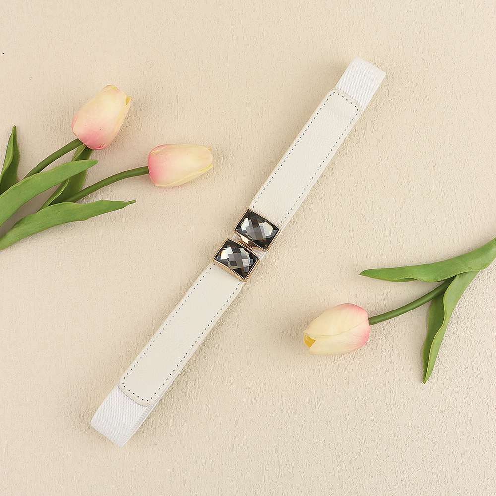 New Diamond-encrusted Women's Elastic Elastic Belt Rhinestones Shiny All-matching Fine Belt Perforation-free Multi-color Skirt Suit Waist Decoration