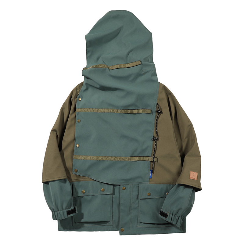 Color Block Vintage Hooded Jacket Function