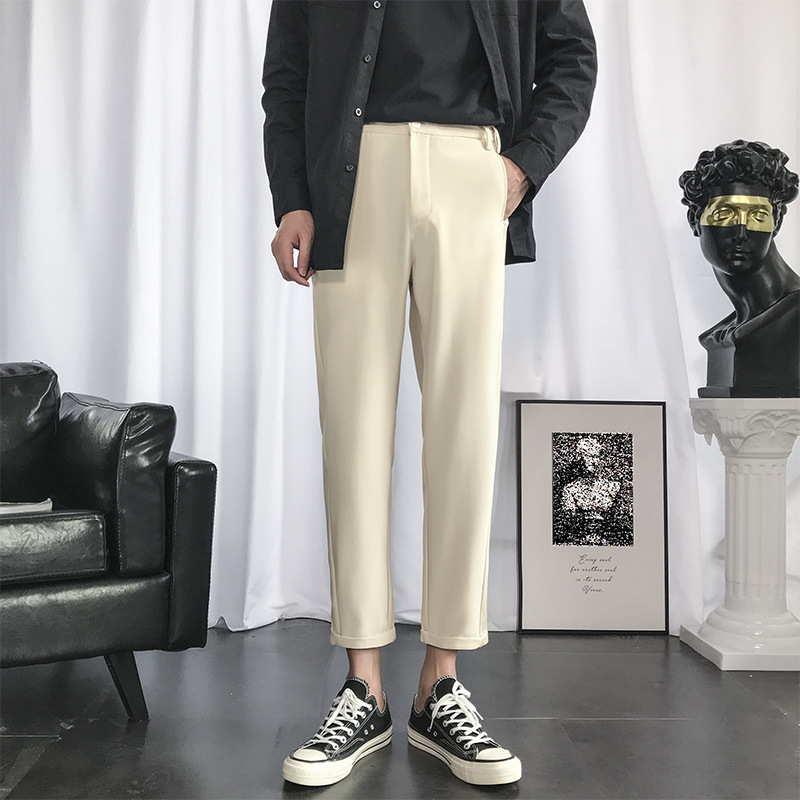 Straight Cropped Trousers Men's Slim Small