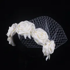 Bridal Large Flower Satin Veil Hair Hoop Headdress Wedding Dress With Accessories - White - View 1