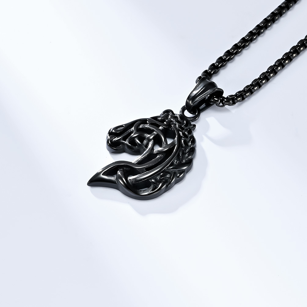 Retro Hollow Horse Head Titanium Steel Necklace
