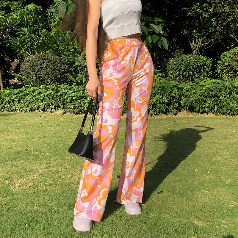Flower Print Contrast Color High Waist And Hips