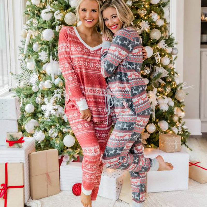 Fawn Print Long-Sleeved Loose Casual Christmas Suit