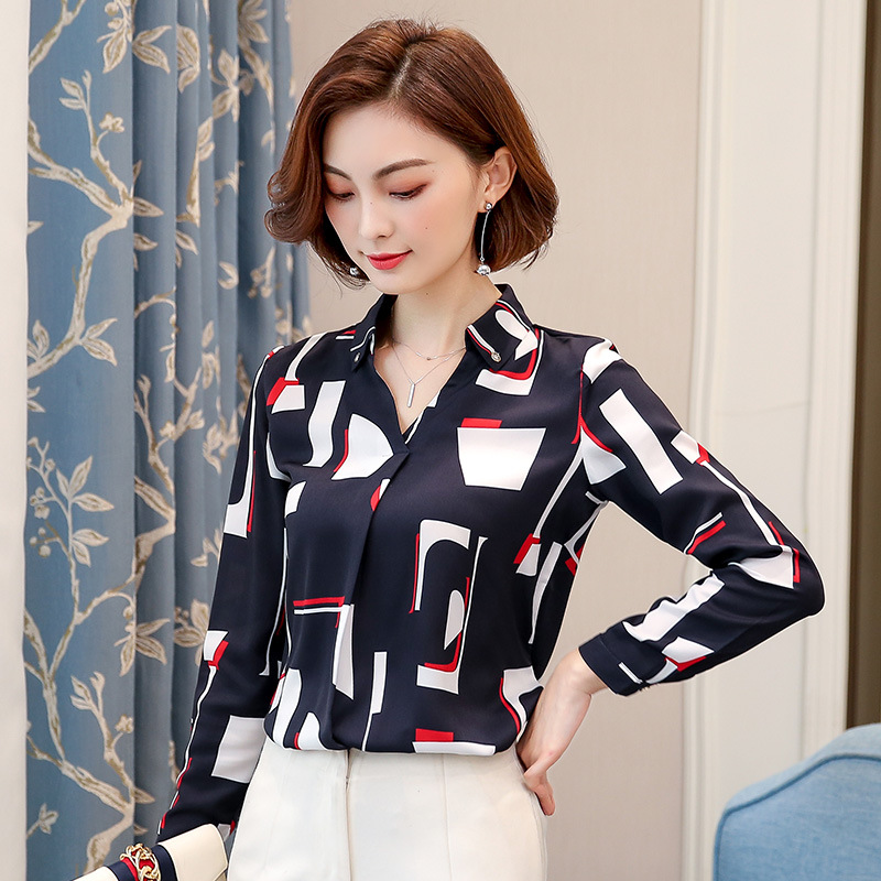 Title 4, Long-sleeved Printed Chiffon Shirt Women