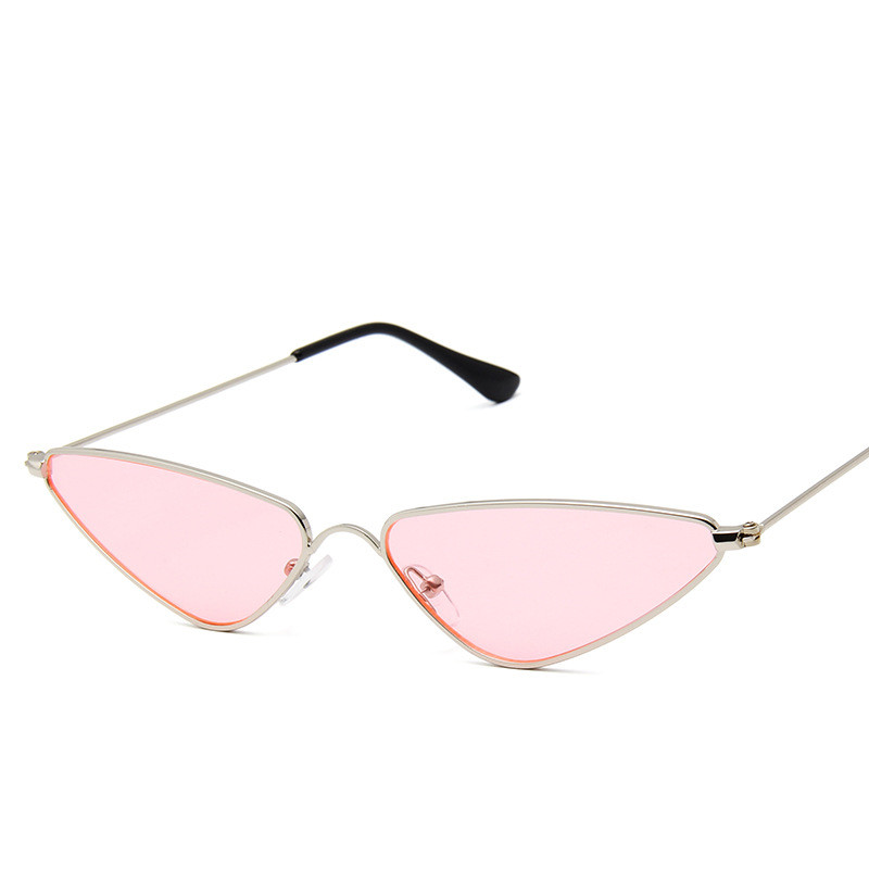 Small Frame Sunglasses Fashion Triangle Ocean Piece Metal Sunglasses Silver Frame Powder - Shop at LoveMi