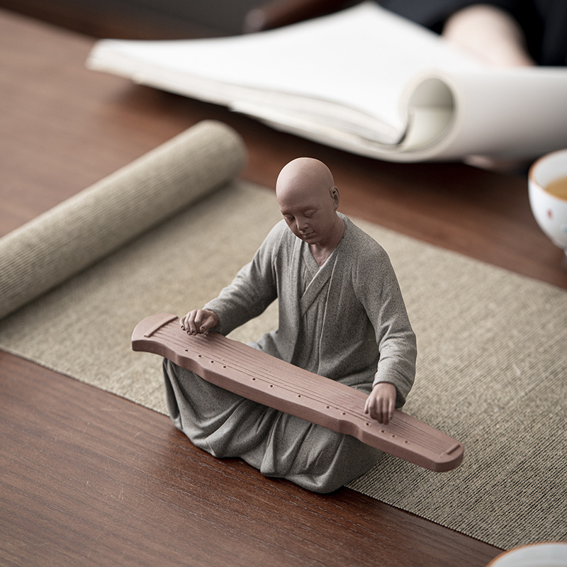 Handmade Purple Sand Monk Shaped Ceramic Decorative Ornament - 13