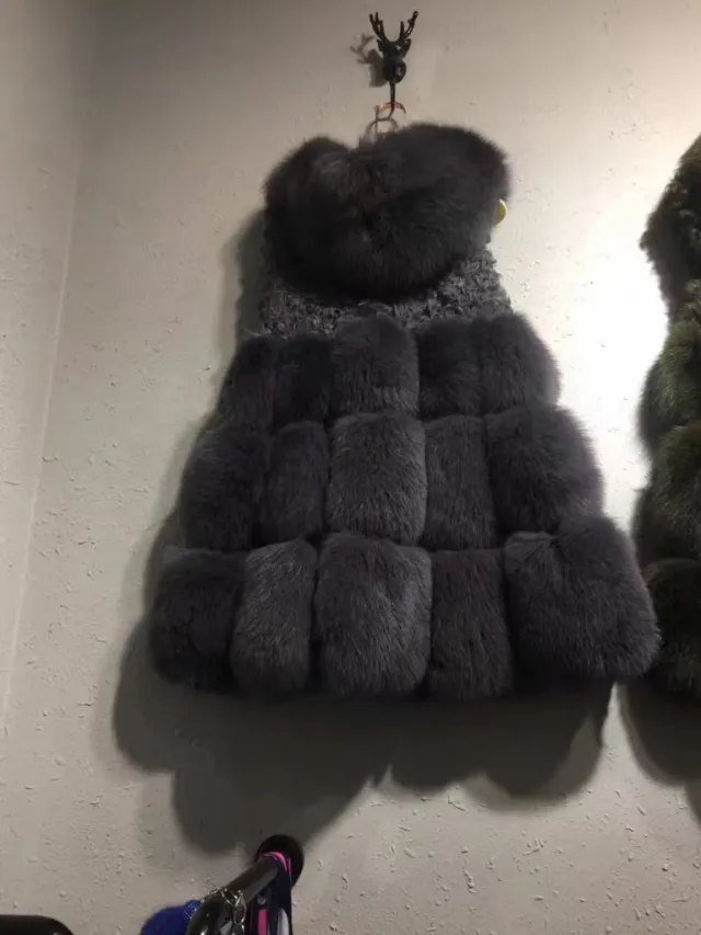 Women Mid Length Fox Fur Vest Dark Grey - Shop at LoveMi
