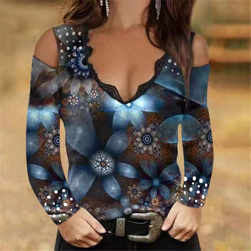 Title 3, Long Sleeve Sexy Printed V-neck Lace Strapless ...