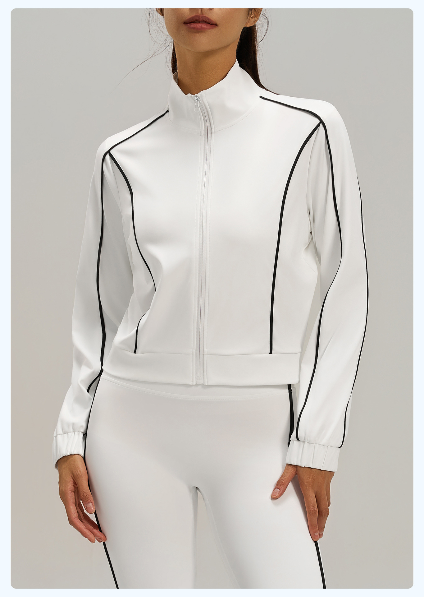 New Linear Loose Cardigan Jacket Spring And Autumn Contrasting Color High Elastic Breathable Casual Sports Jacket For Women