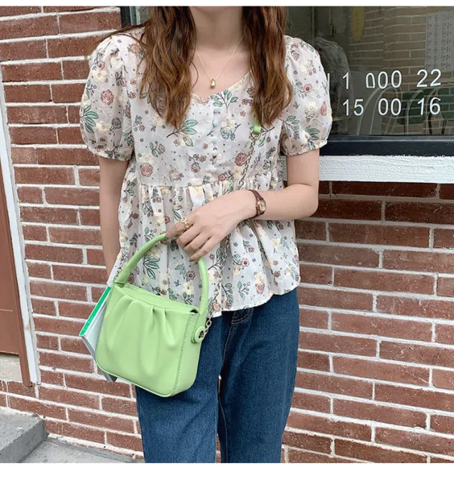 Single Shoulder Messenger Bag Summer Clouds Small Square Bag Women Green - Shop at LoveMi