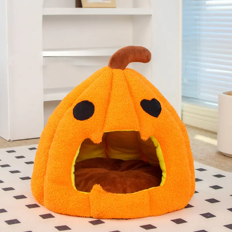 Cat Nest Sleeping Hut Habitat Pet Supplies Cozy Pet Cave Tent Halloween Pumpkin Nest Dog Cat Bed For Poodle Puppy Dog Animals