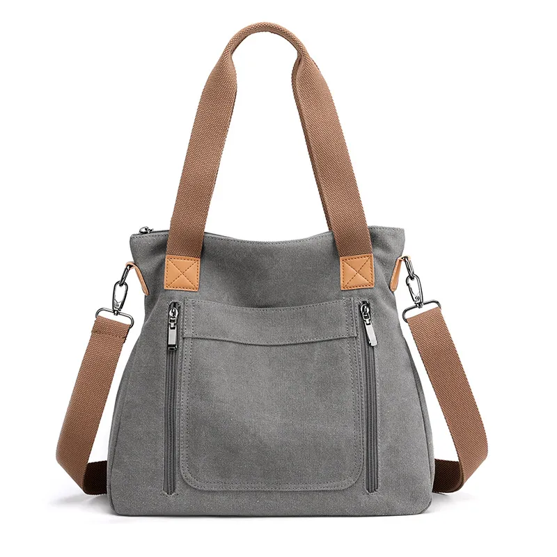 Women Totes All-match Portable Large-capacity Female Canvas Bag Female Casual Shoulder Bags - Grey