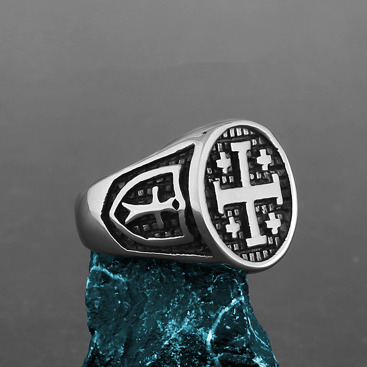 Title 4, Vintage Cross Titanium Steel Ring