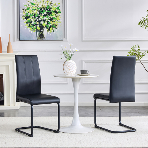 2-Pack PU Upholstered Dining Chairs - Black Modern Kitchen Side Chairs With Sturdy Black Powder-Coated Metal Tube Legs, Comfortable High-Back Seating For Dining Room, Kitchen & Living Room — foto 3