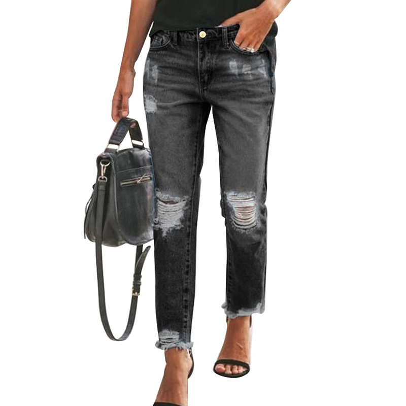 Fashion Sexy Ripped Raw Edge High Waist Ladies Cropped Jeans A L - Shop at LoveMi