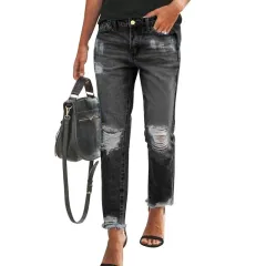 Fashion Sexy Ripped Raw Edge High Waist Ladies Cropped Jeans - A-L - View 1