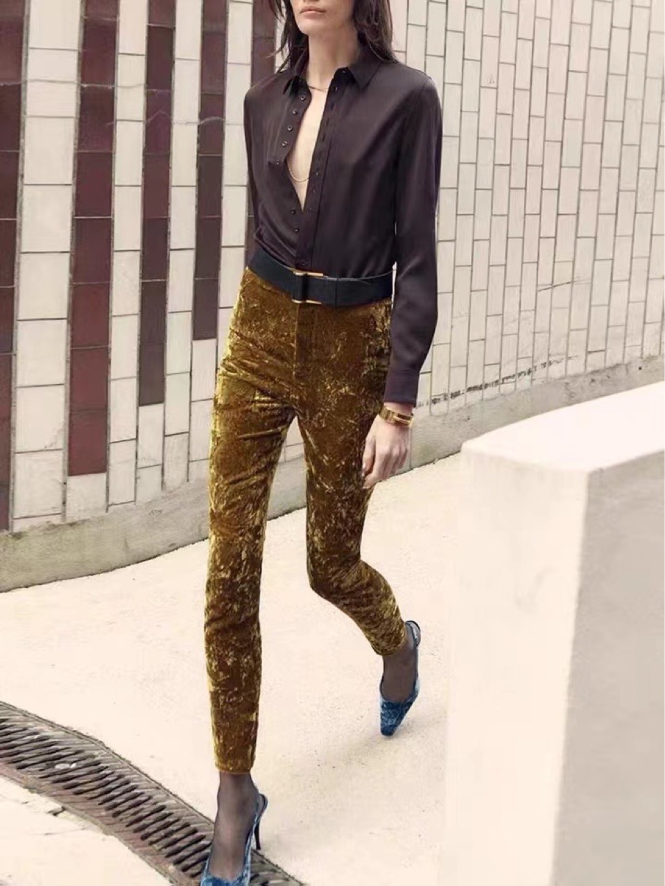 High Waist-hip Elastic Slim Trousers With Narrow Feet