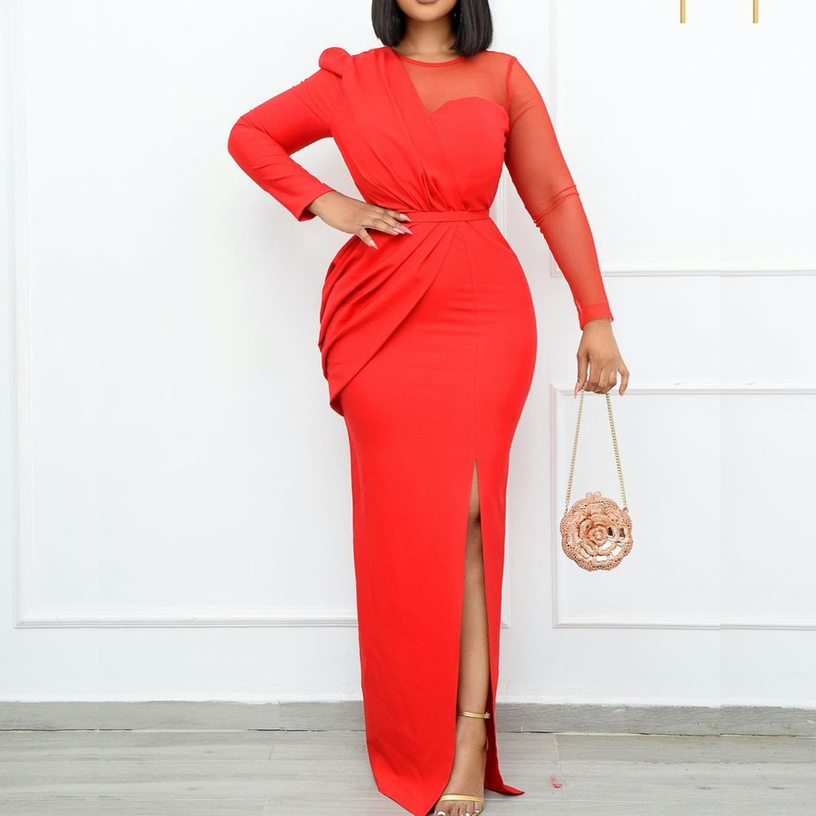 Mesh-Panel Long Dress, picture 3 of 6