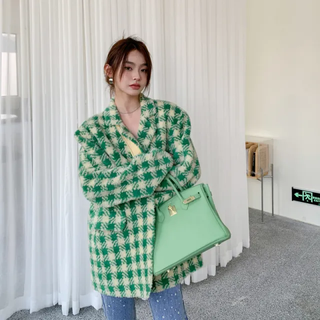Lamb Fur Integrated Women's Suit Coat Green - Shop at LoveMi