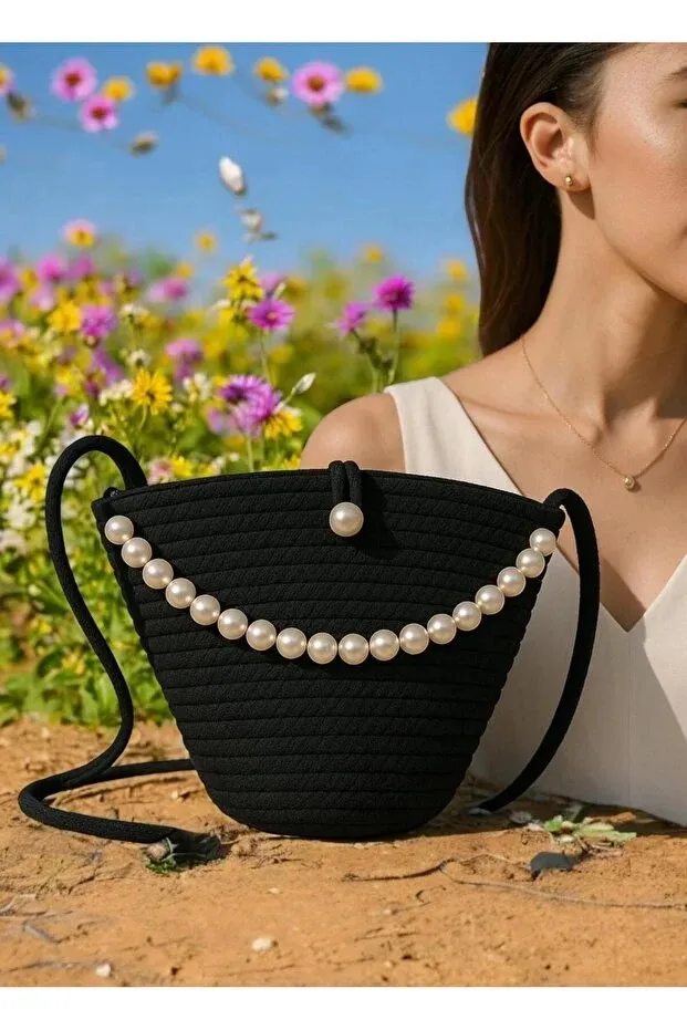 Women Black Pearl Design Classic Shoulder Bag Elegant Daily Handbag - Shop at LoveMi