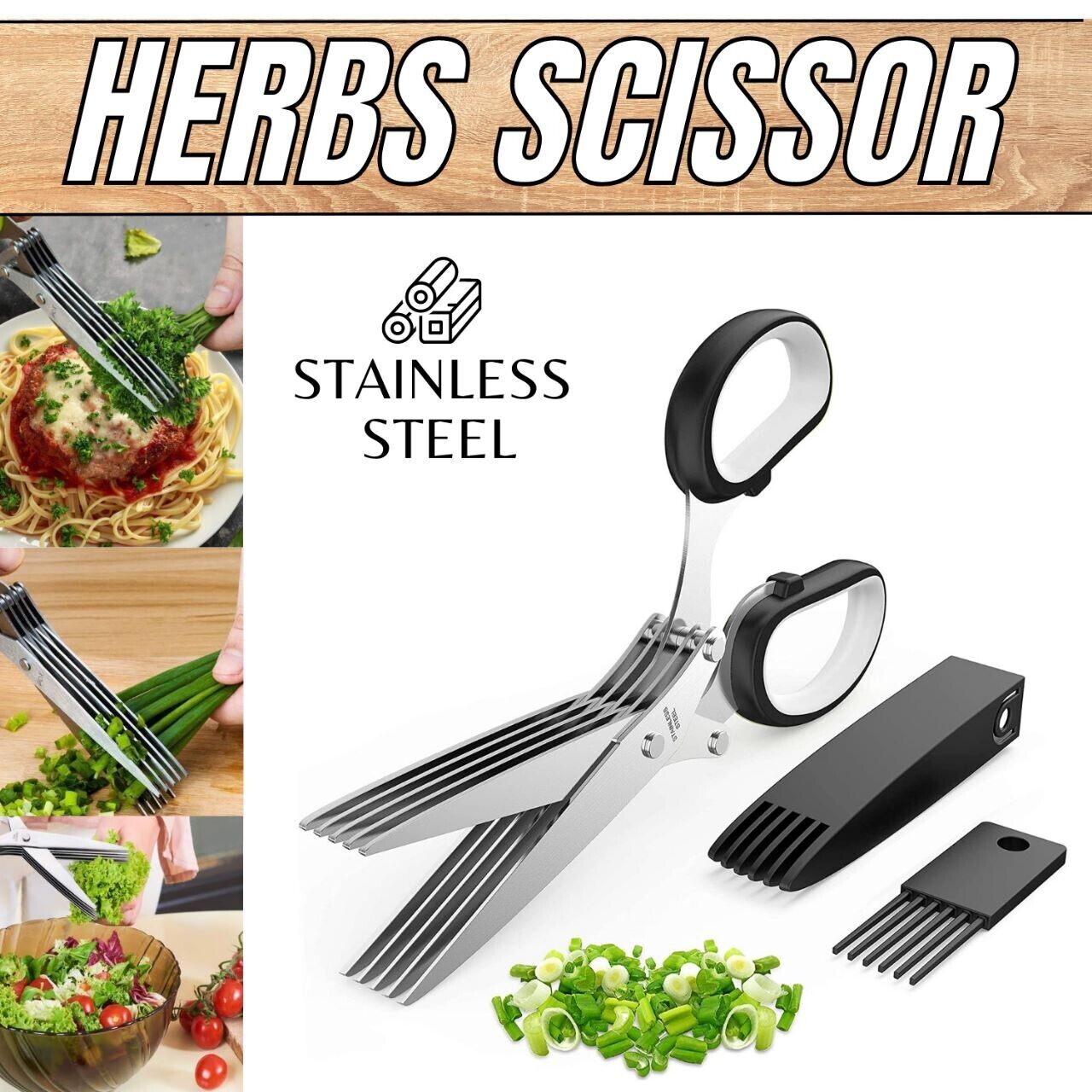 Multi-blade Stainless Steel Herb Scissors. we ship only inside the US, USPS First Class Package 2 Day Handling , 2-5 Day Shipping. Herb Cutter Scissors 5 Blade Scissors Kitchen Multipurpose Cutting Shear with 5 Stainless Steel Blades & Safety Cover & Clea