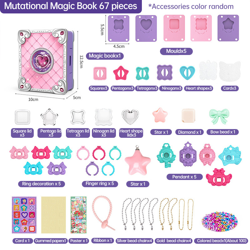 Girls Jewelry Making Kit DIY Arts And Crafts Gifts Necklace Pendant and Bracelet Crafting Set Versatile Magic Sticker Machine Magic Book Children's DIY Making Christmas Gift Jewelry Gift Set For Kids G