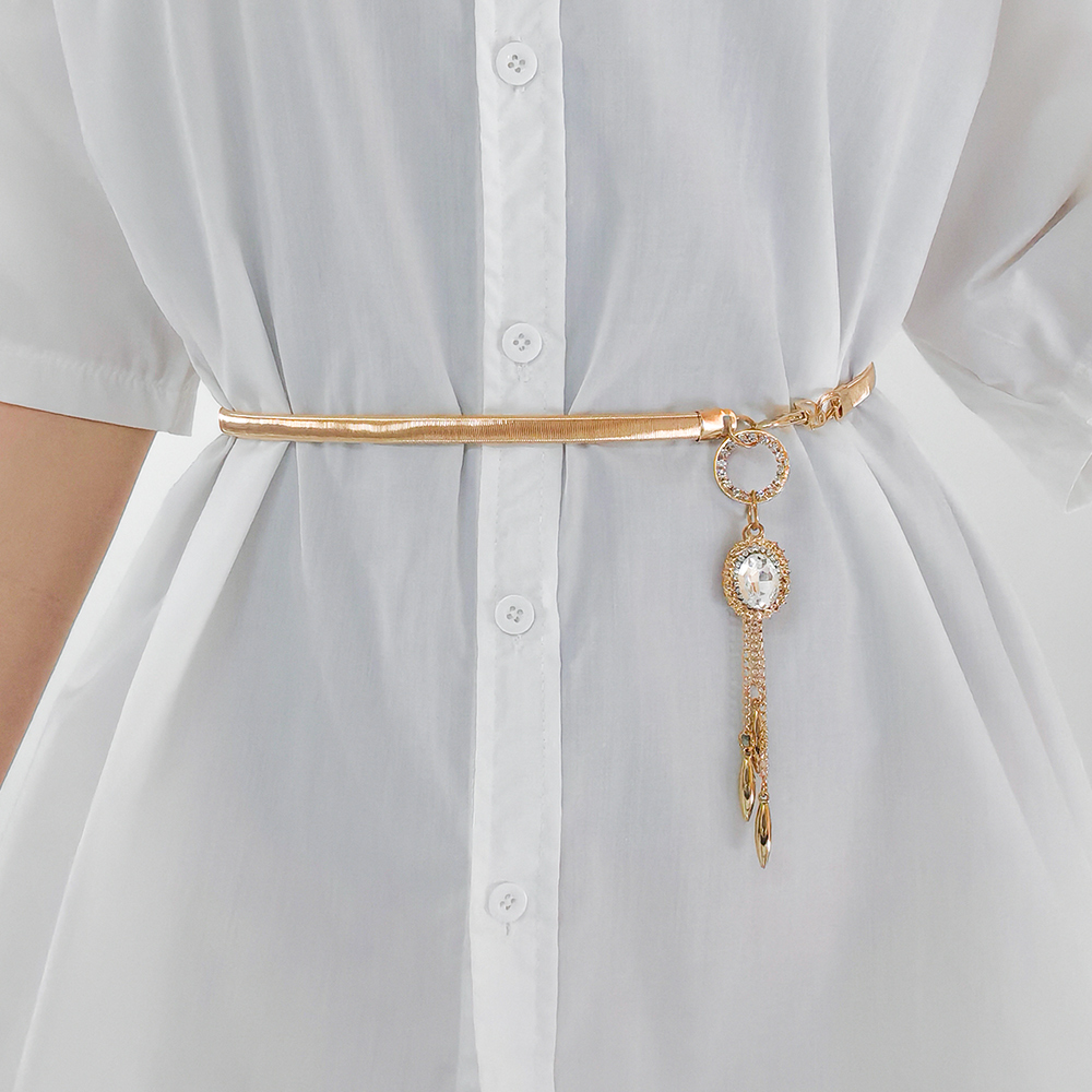 Fashion Small Incense Wind Metal Oval Rhinestone Waist Chain Women's Fringe Pendant With Dress Decoration Women's Waist Seal