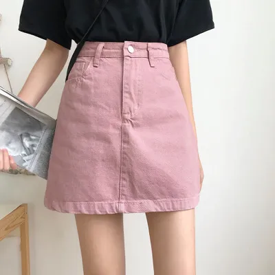 Black Denim Skirt High Waist A line Skirt Pink - Shop at LoveMi