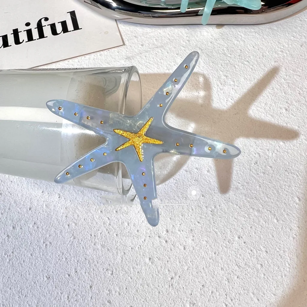 Beach Series Acetate Side Clip Starfish Conch - Blue Starfish
