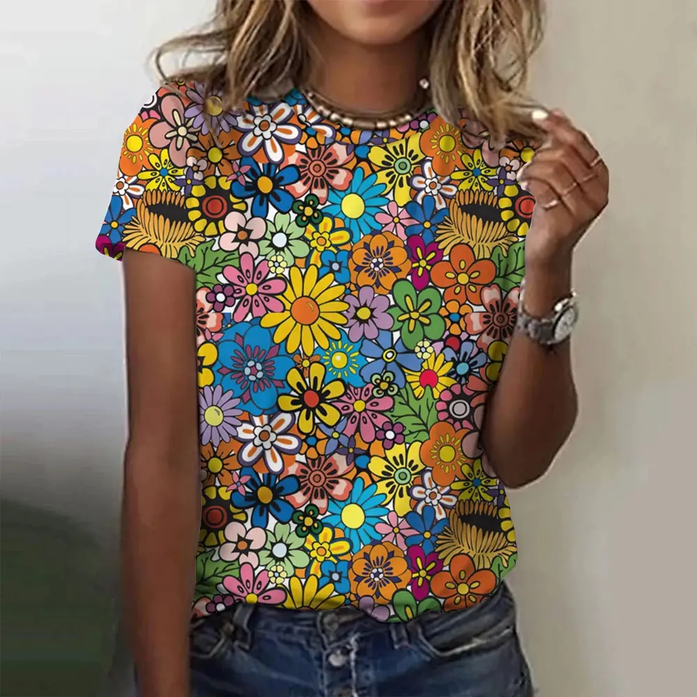 Comfortable Fabric Printed Round Neck Shortsleeve Tshirt Trendy Versatile