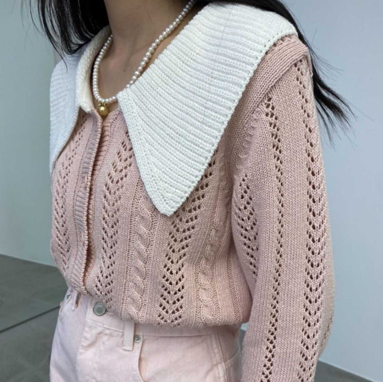 Doll Collar Slim Slimming Hollow Sweater Women's Jacket