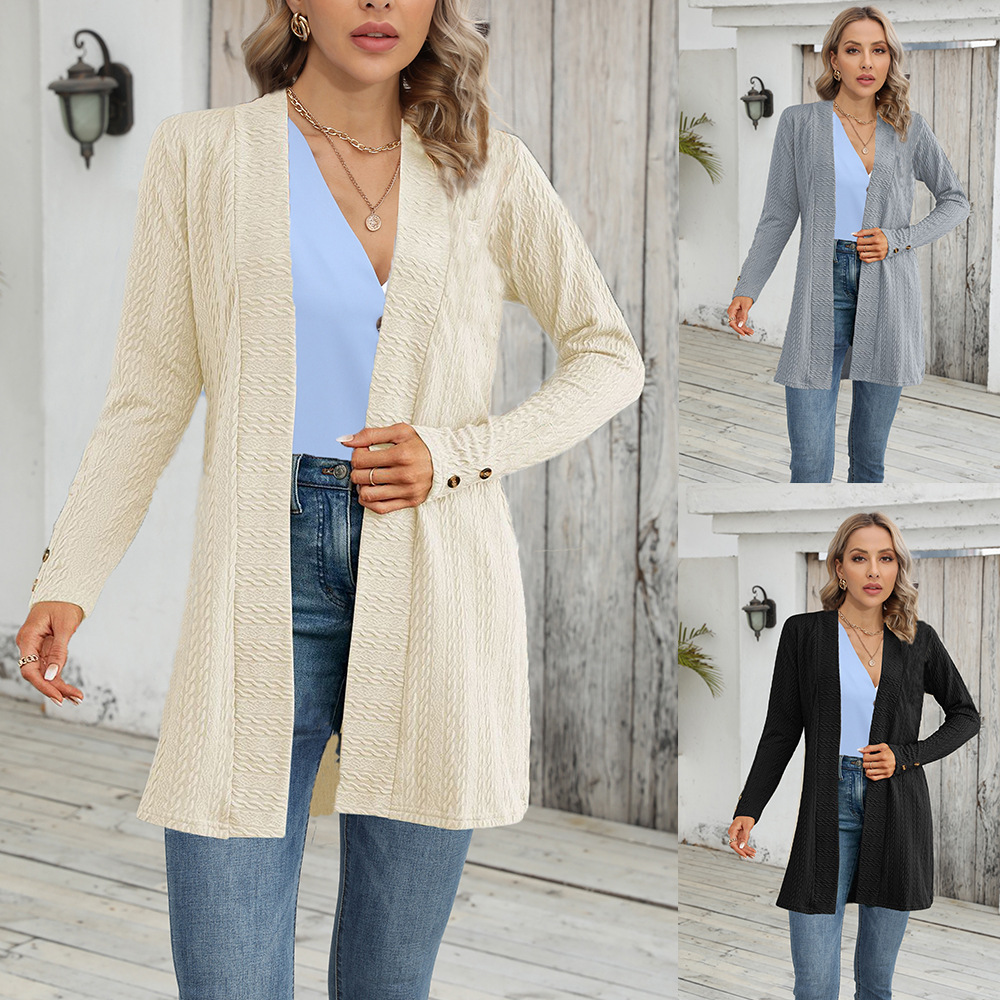 Solid Color Button-up Long-sleeved Cardigan Jacket