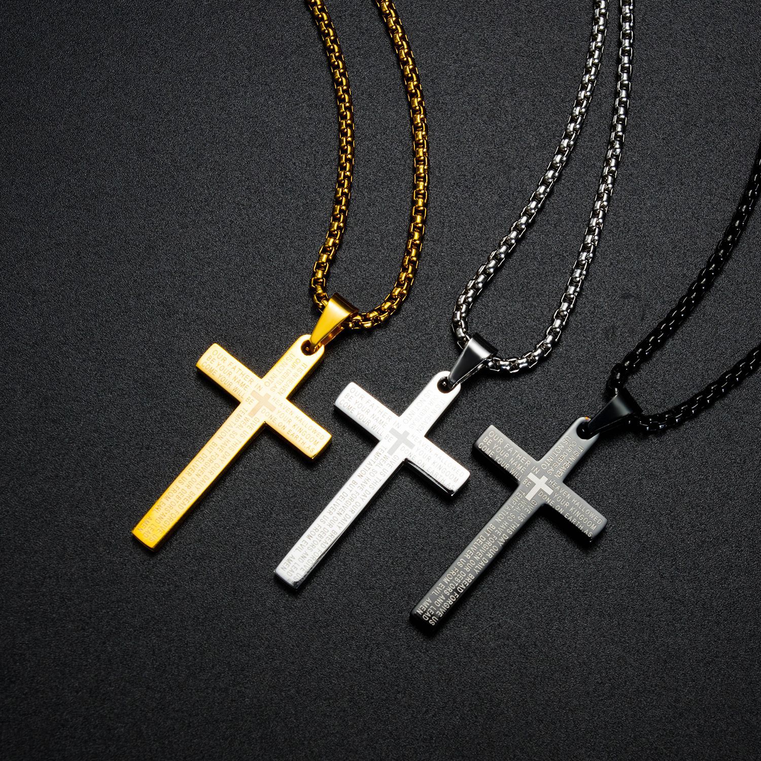European And American Retro Cross Scripture Titanium Steel Men's Necklace