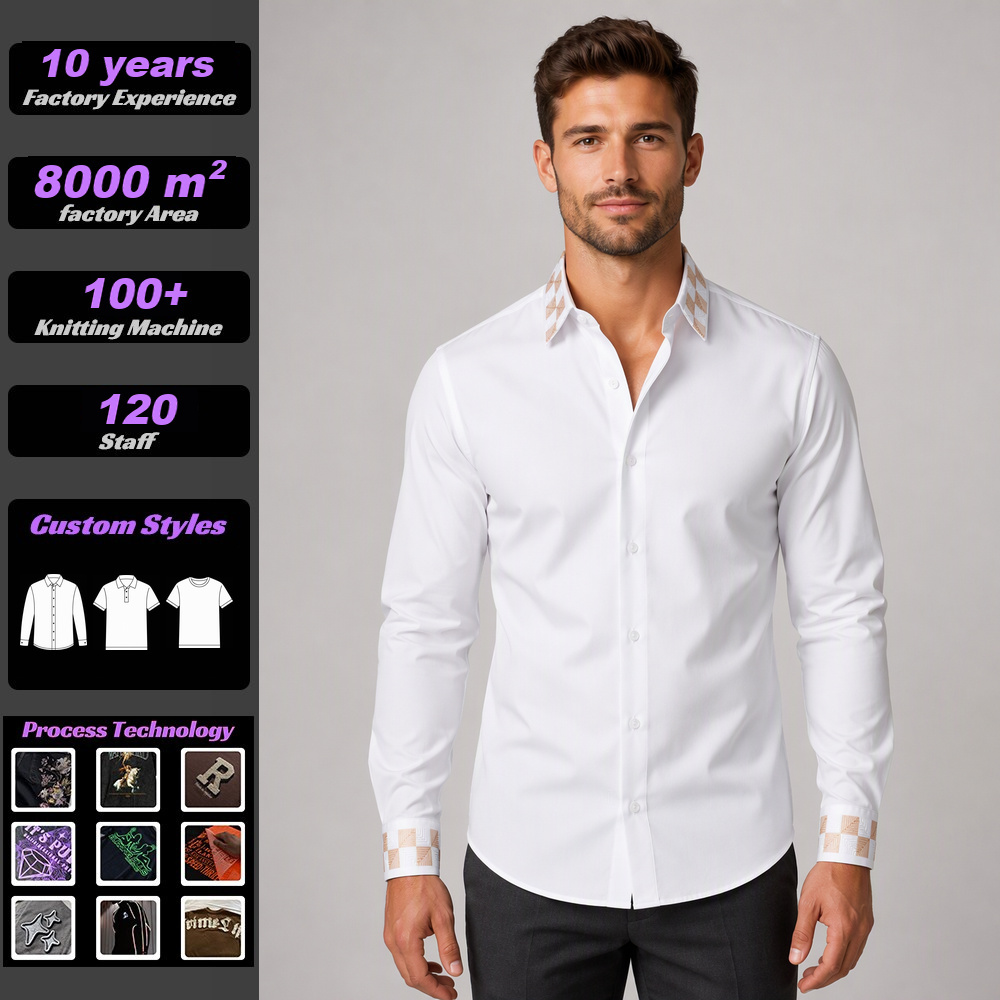 Paul Solomon Cross-border 10,000-stitch Embroidered Long Sleeve Men's Shirts, Fashion Versatile Men's Shirts Wholesale