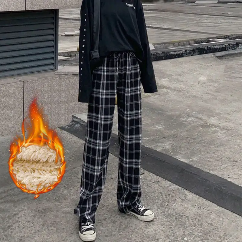 Autumn And Winter Padded Thickening High Waist Thin Drape Straight Casual Wide Leg Dragging Pants