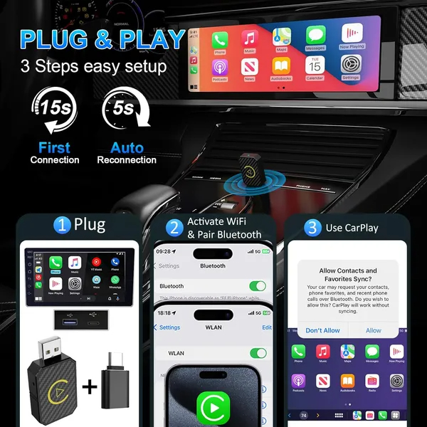 2 In 1 Wireless Apple CarPlay Adapter, For Both Apple And Android,converts Wired To Wireless, Suitable For Factory Wired CarPlay Cars From 2017