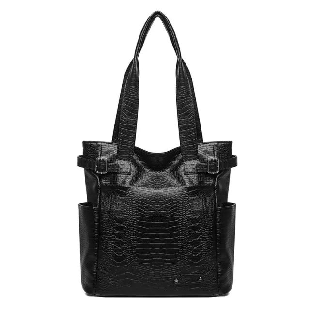 Soft Leather Tote Large Capacity Shoulder Bag Black - Shop at LoveMi