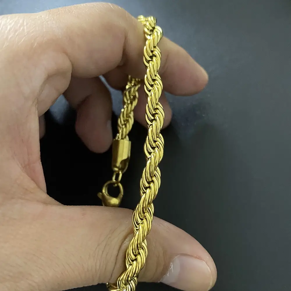 Twisted Rope Titanium Steel White Gold Plated Hip Hop Twist Bracelet