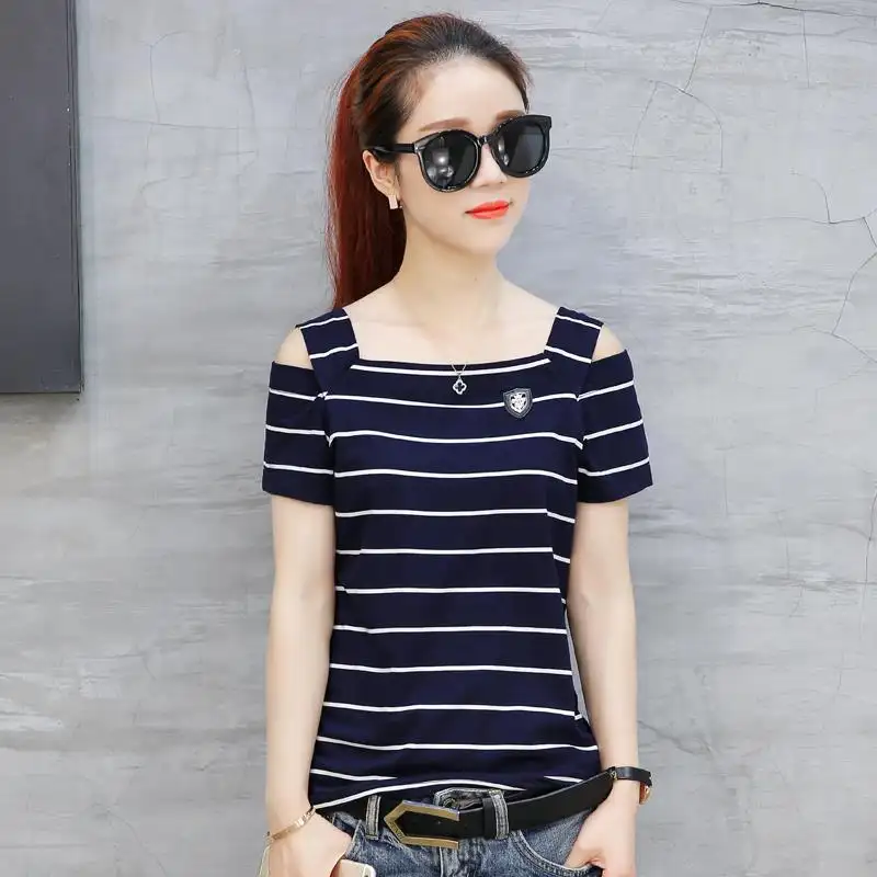 One Line Collar Loose And Thin Off-shoulder Compassionate Student Bottoming Shirt Top