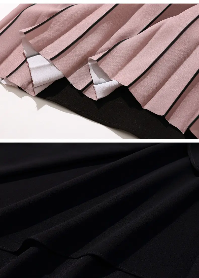Slim Gradient Pleated Patchwork Black Dress