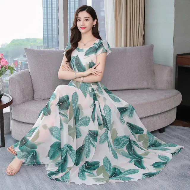Printed Waist Slimming Holiday Dress Green - Shop at LoveMi