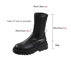Thick Sole Knee High Boots For Women Chunky Heel Black Long Boots Leather Knight Boots Fashion Winter Shoes - Short Boots-Size42 - View 1